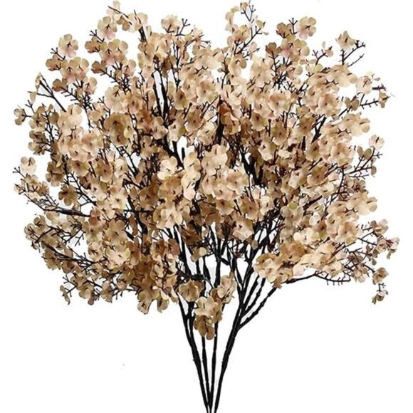 Light Brown Artificial Baby’s Breath Flowers 6 Bundles Silk Gypsophila with Stem - Picture 7 of 7